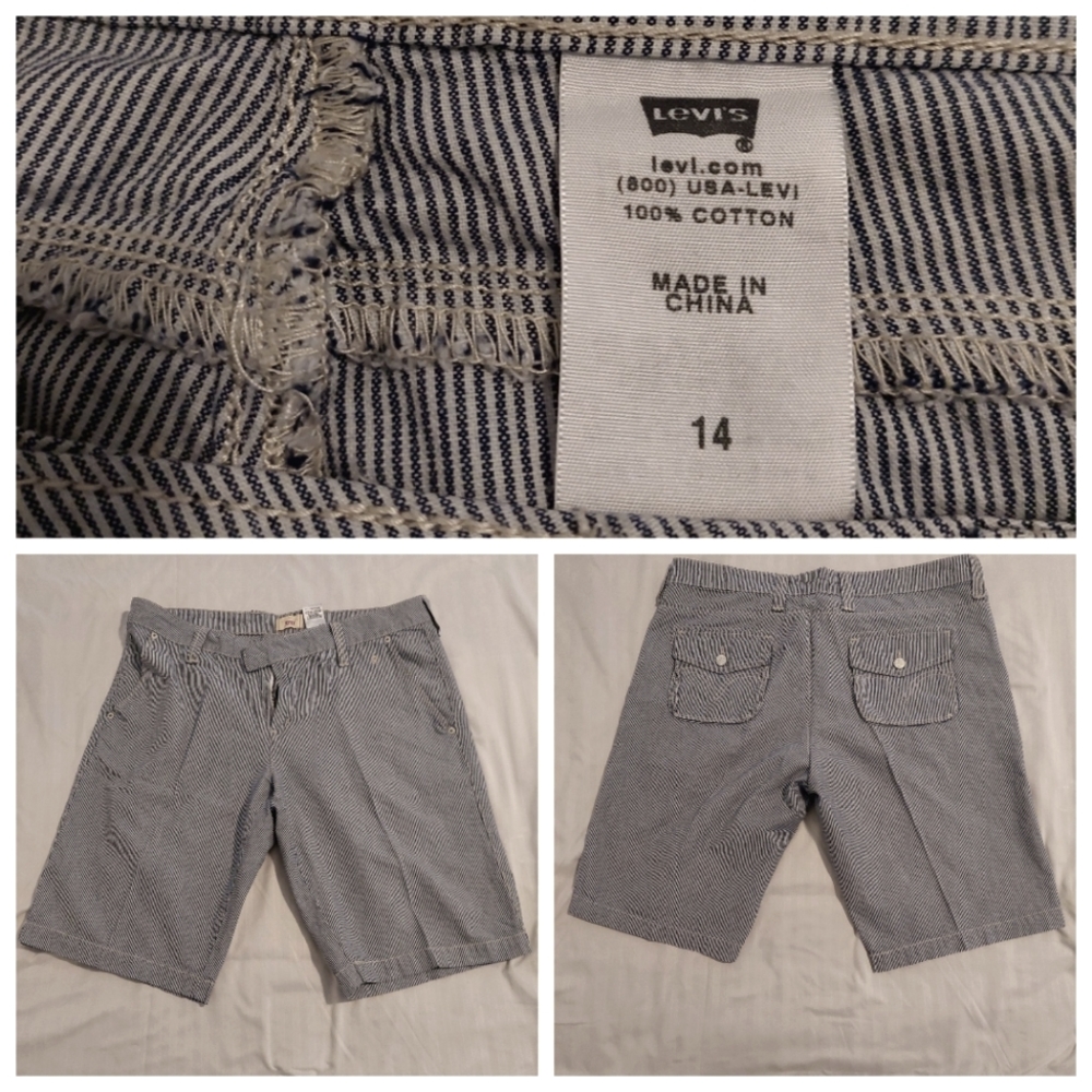 Levi's Blue/White Pinstriped Bermuda Shorts, 14